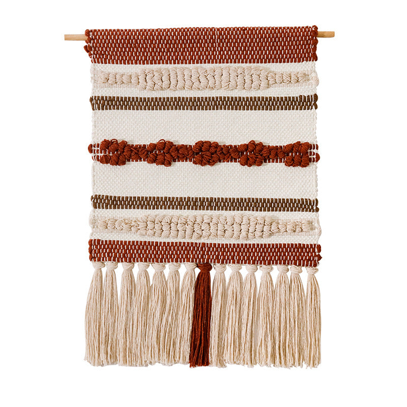 Macramé Wall Hanging with Fringe and Hand-Knotted Cotton Structure