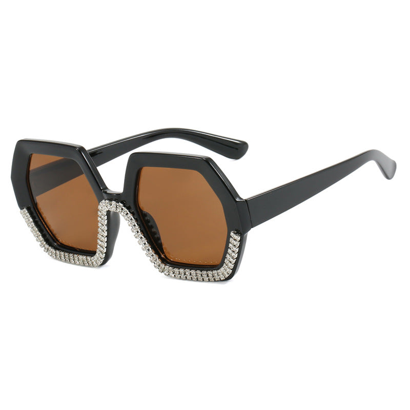 Women's extravagant sunglasses with hexagonal frame and rhinestone accents Stornfield