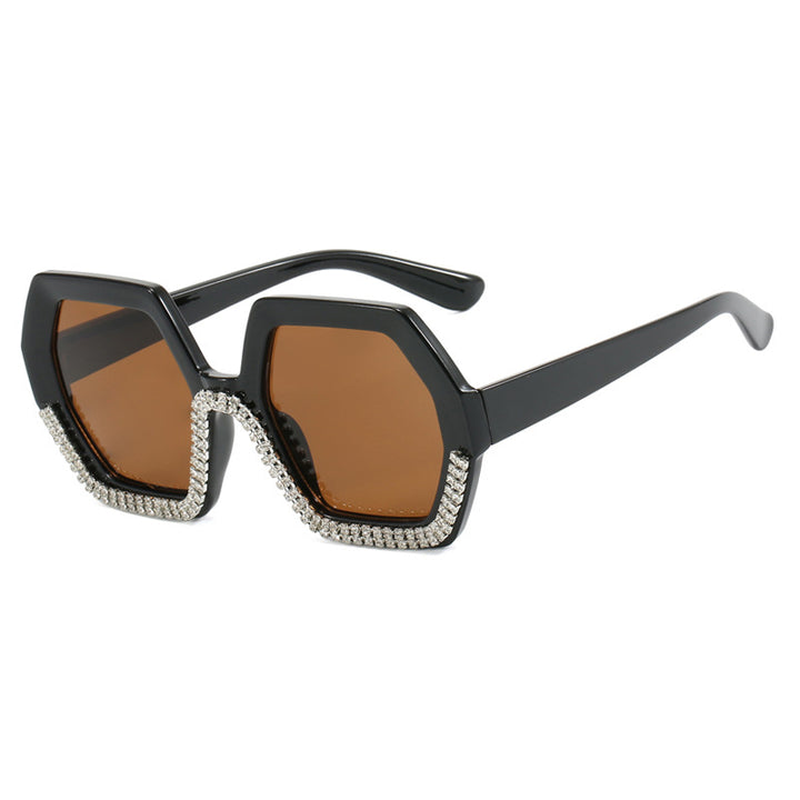 Women's extravagant sunglasses with hexagonal frame and rhinestone accents Stornfield