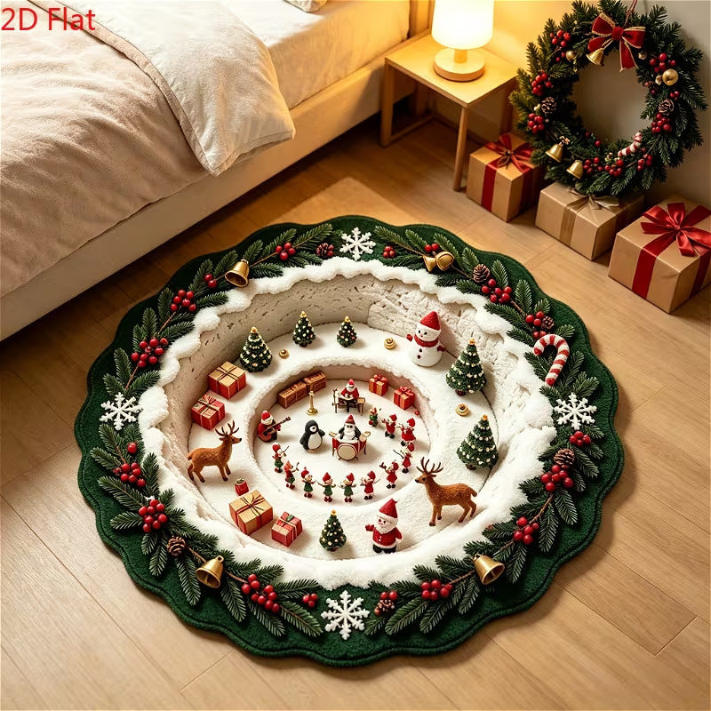Festive 3D Christmas Village Area Rug