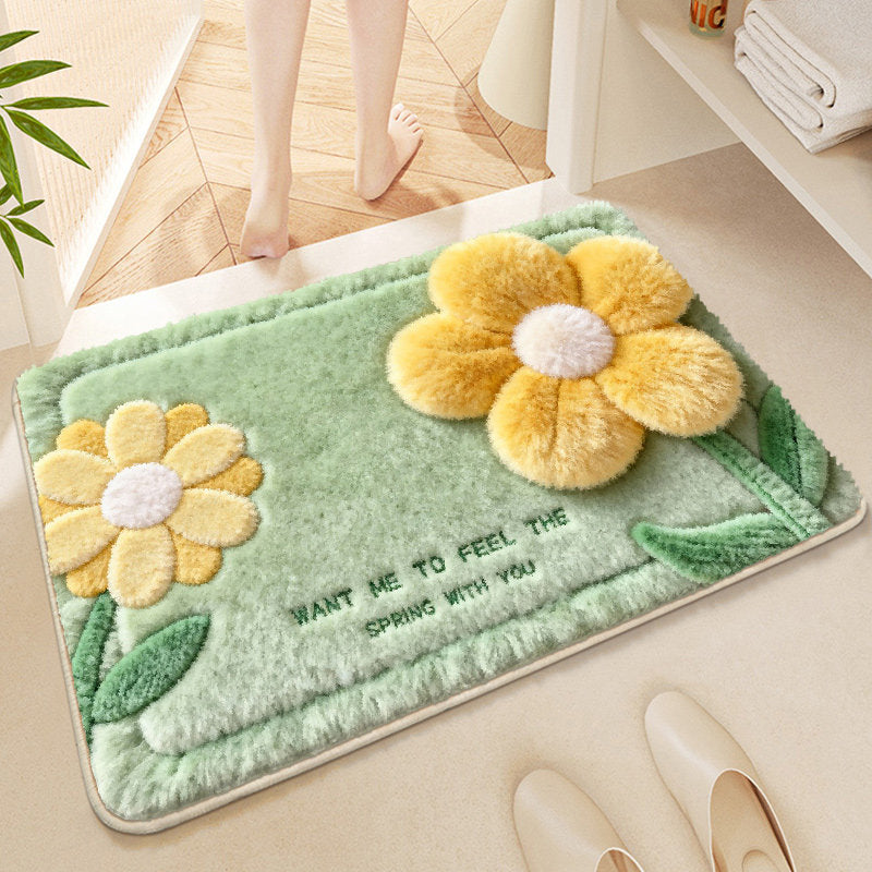 Floral Embroidered Bath Mat