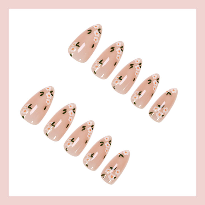Acrylic nail set with romantic floral designs Stornfield