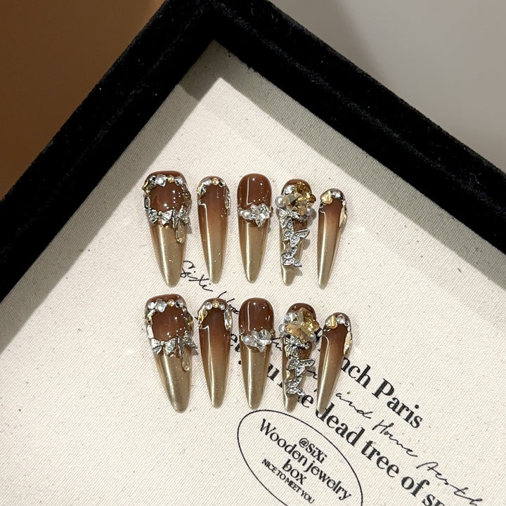 Decorative Press-On Nail Art Set with Floral Accents