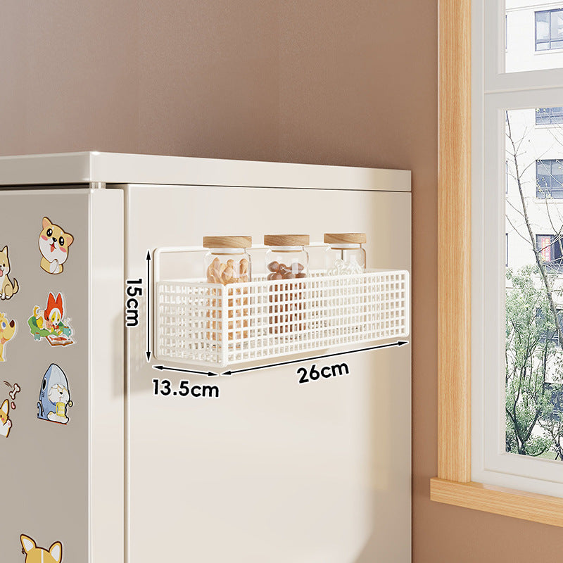 Over-Refrigerator Vertical Hanging Mesh Storage Rack with Deep Baskets and Hook Rail