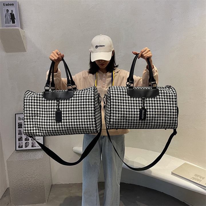 Stylish Houndstooth Pattern Travel Duffel Bag Stornfield