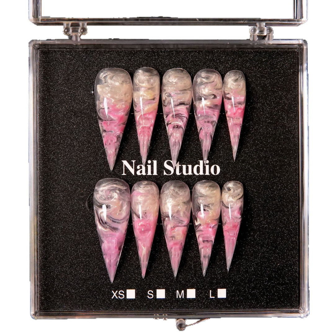 Artistic Stiletto Press-On Nail Set with Marble Finish