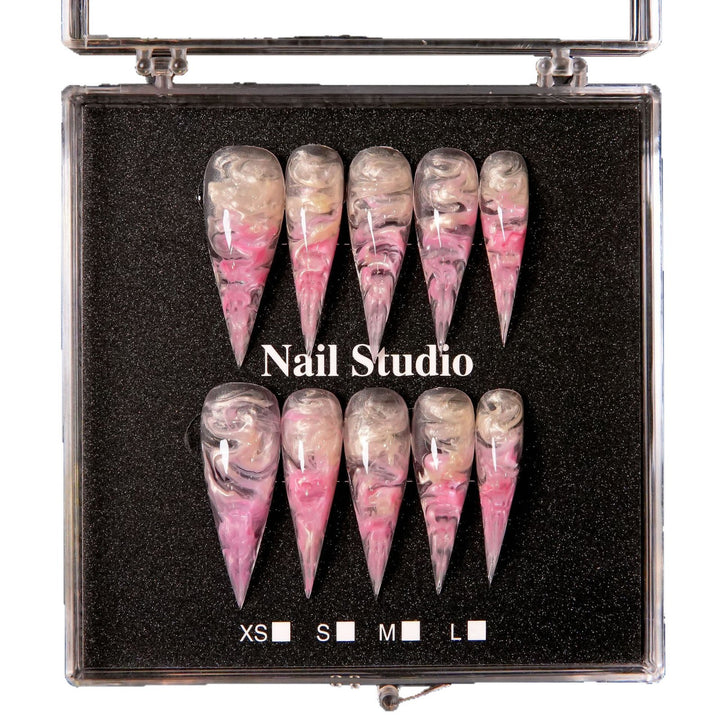Artistic Stiletto Press-On Nail Set with Marble Finish