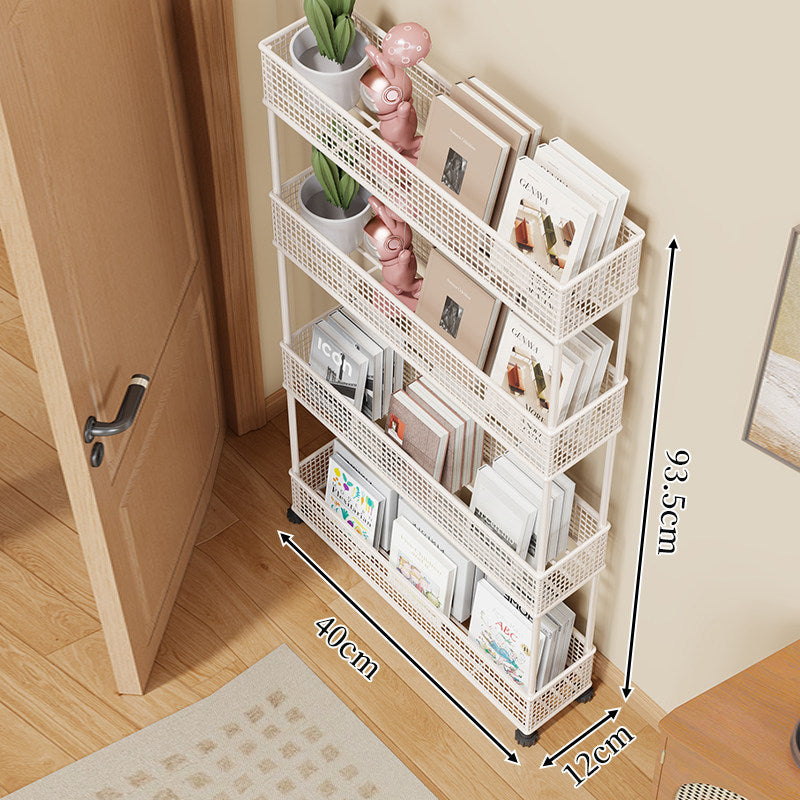 Slim Four-Tier Metal Mesh Narrow Bookshelf Organizer
