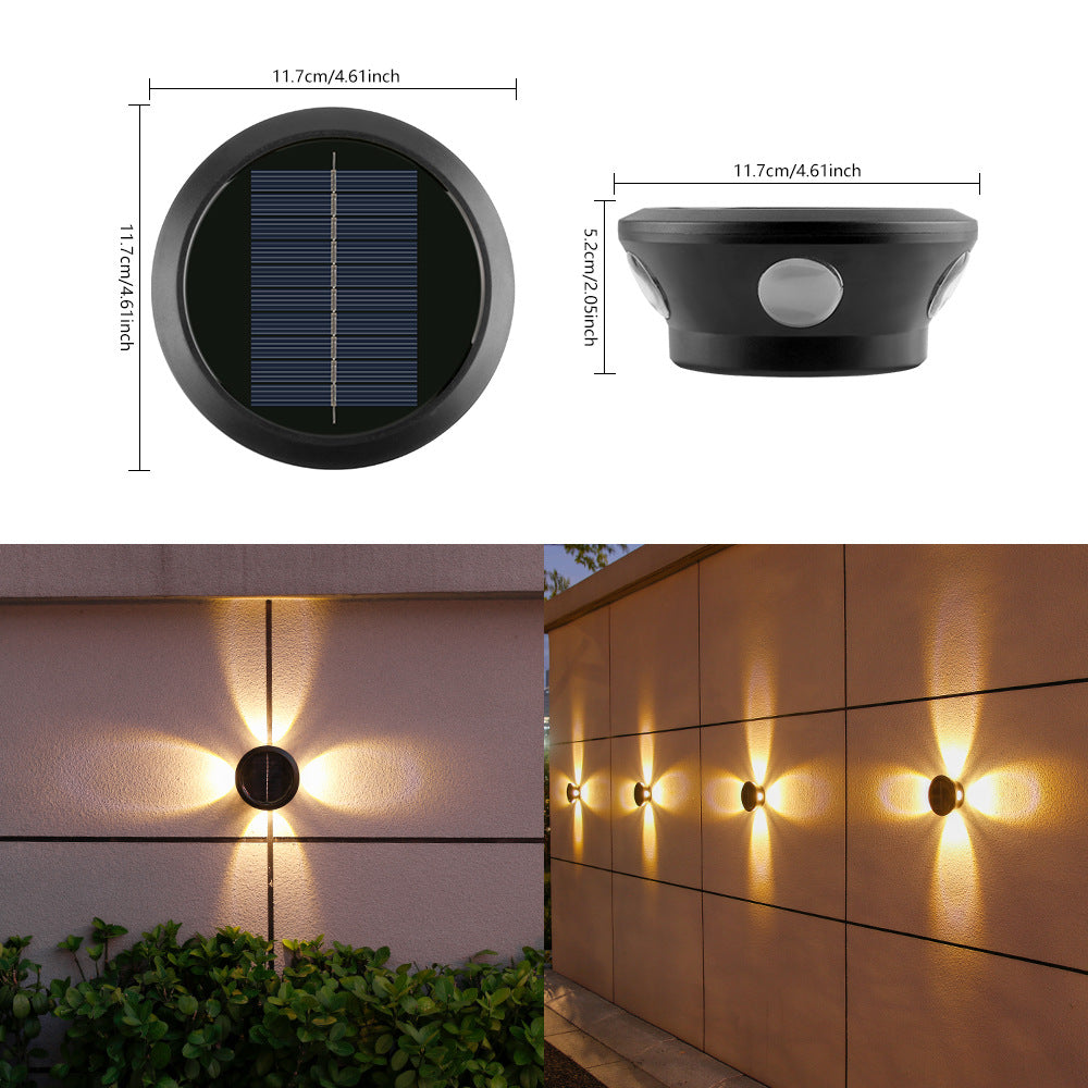 Round Solar Wall Lamp With Quad-Beam LED Decorative Outdoor Sconce And Weatherproof Housing Stornfield