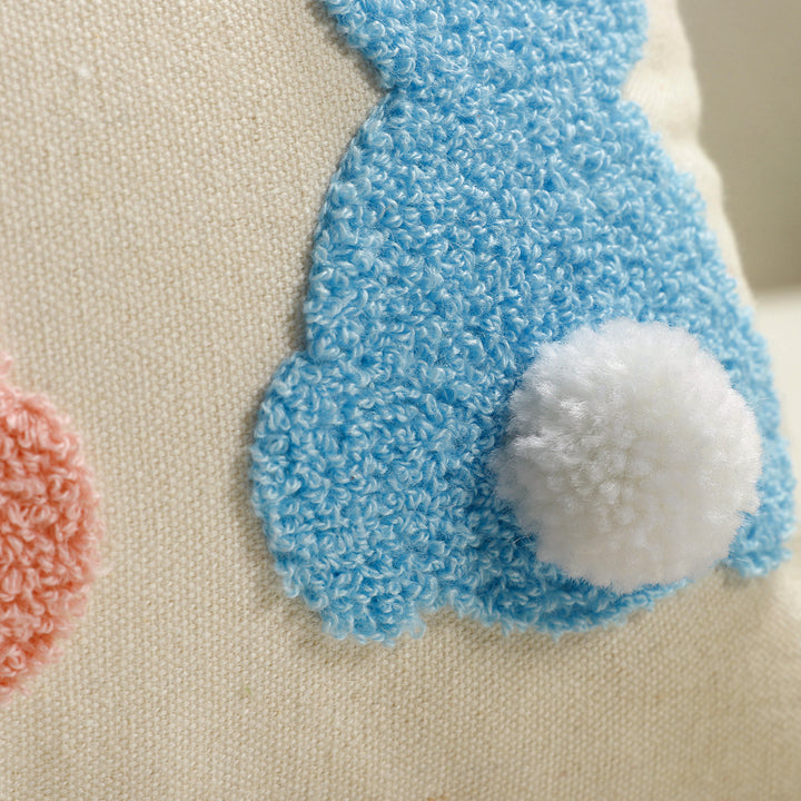 Tufted Bunny Appliqué Lumbar Throw Pillow Cover with Pom-Pom Tail