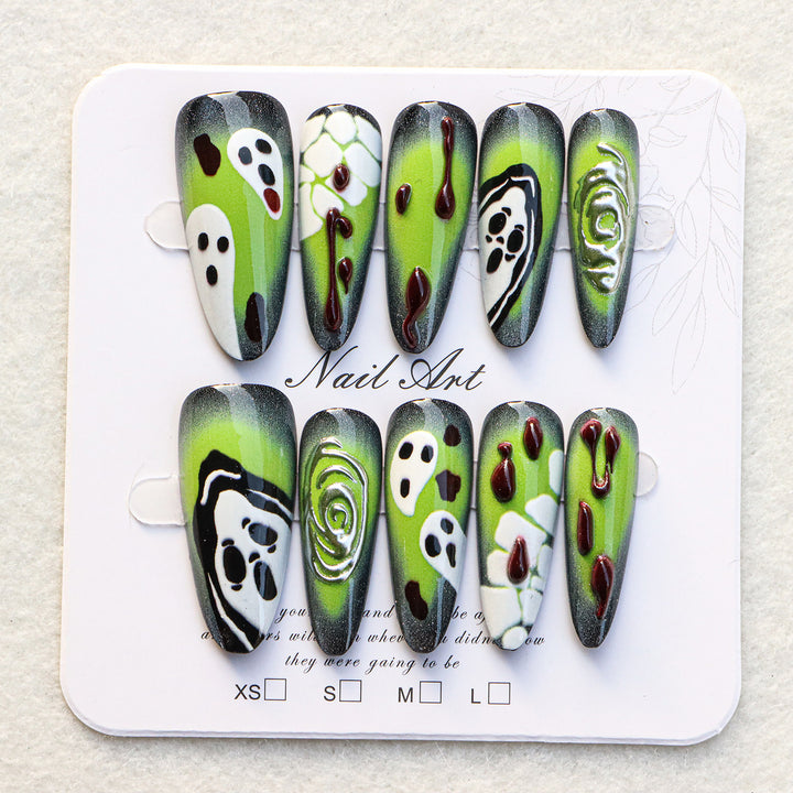 Artistic Press-On Nail Set with Unique Halloween Designs Stornfield
