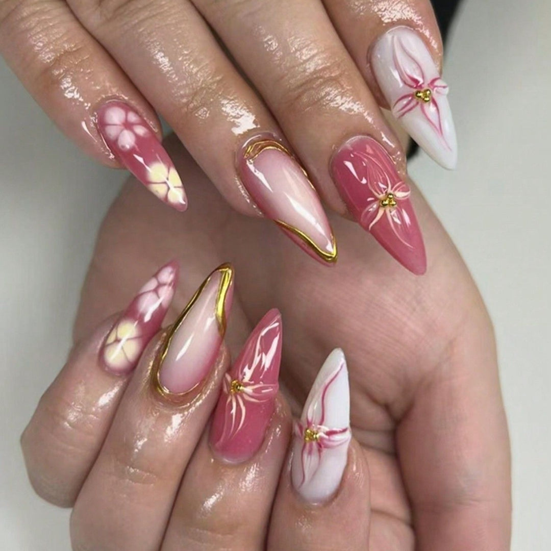 Artistic Floral Press-On Nail Set Stornfield