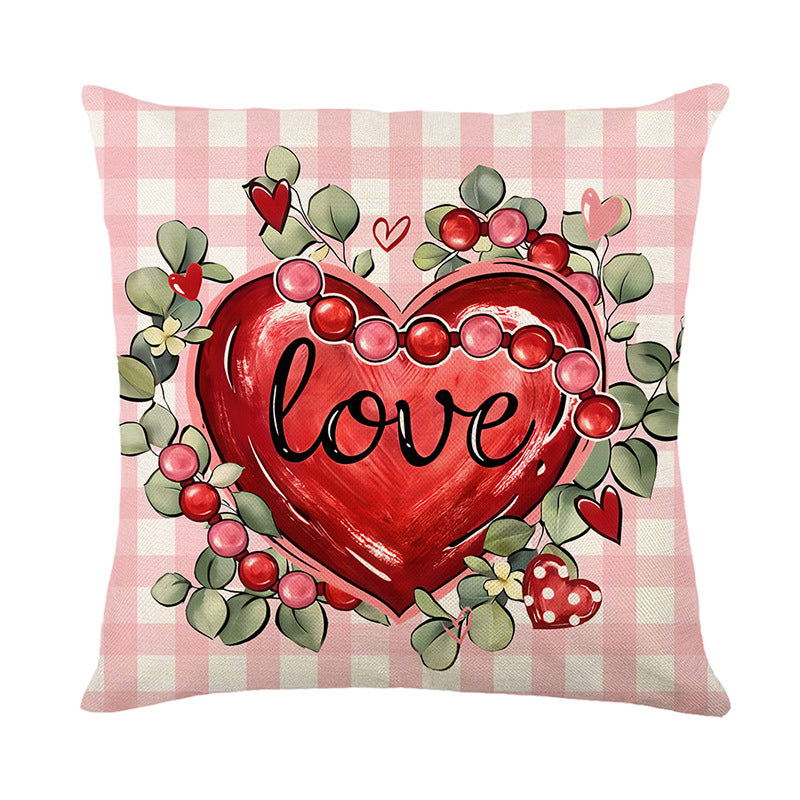Valentine's Buffalo-Check Cotton-Linen Decorative Pillow Covers Set