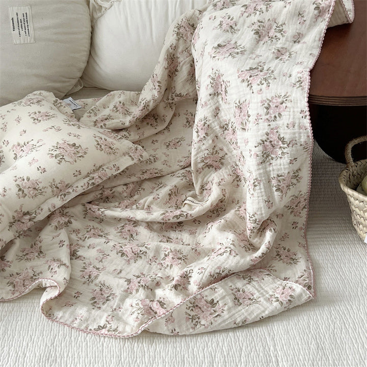 Unisex Cotton Muslin Blanket with Floral Design and Ruffle Details Stornfield