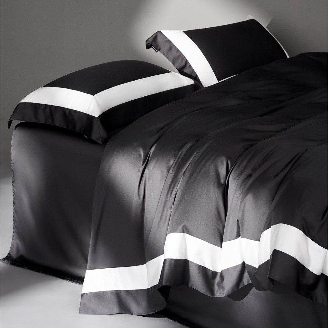 Luxury Satin Duvet Cover Set with Contrast Border and Pillow Shams