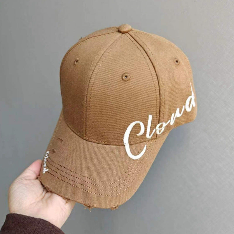 Women's Distressed Cotton Baseball Cap with Scripted Design Stornfield