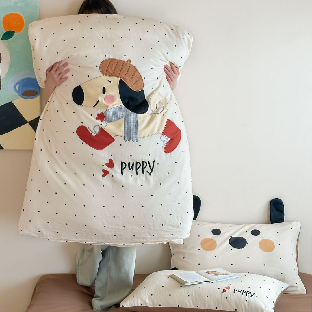 Cute Cartoon Rabbit Duvet Cover Bedding Set with Pillowcases and Ear Accent