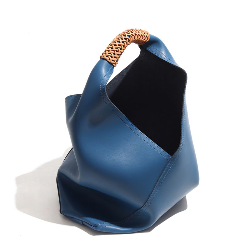 Sculptural Slouch Leather Hobo Tote with Braided Top Handle