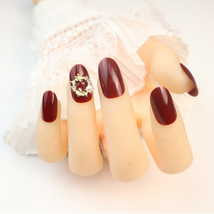 Glossy Red Press-On Nail Set with Elegant Pearl Accents Stornfield