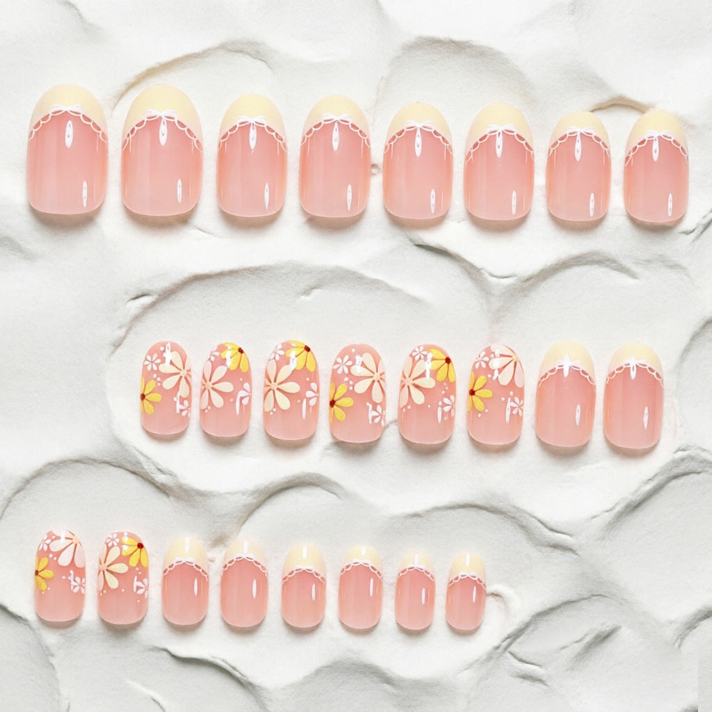 Elegant Floral French Tip Press-On Nails Stornfield