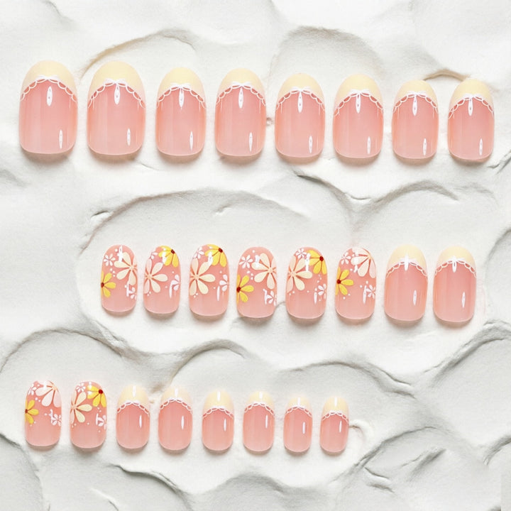 Elegant Floral French Tip Press-On Nails Stornfield