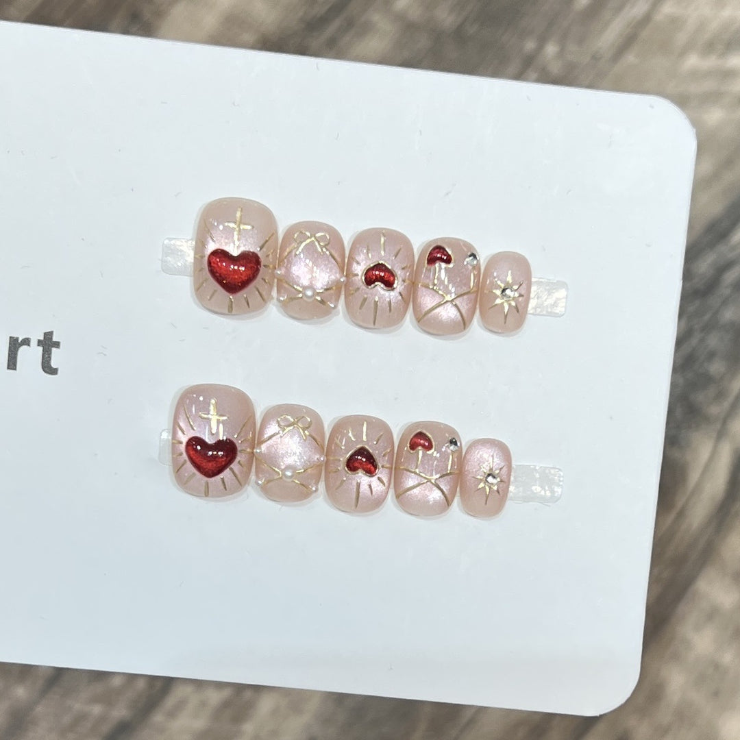 Artistic Heart-Themed Press-On Nail Art Set Stornfield