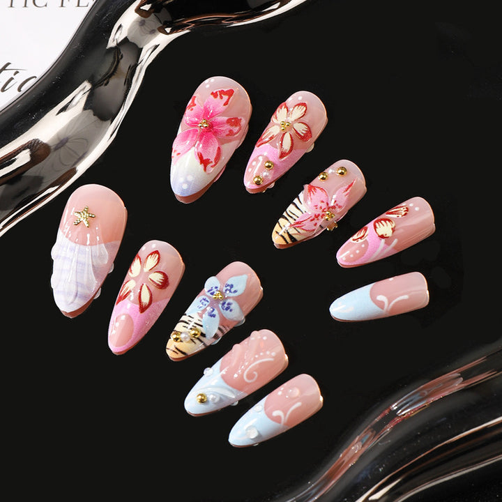 Artistic Floral-Themed Press-On Nail Set Stornfield