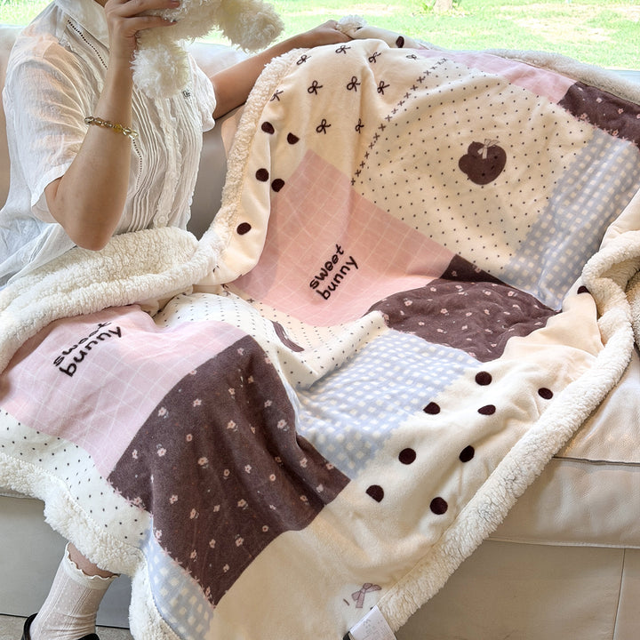 Plush Sherpa-Lined Teddy Print Reversible Throw Blanket