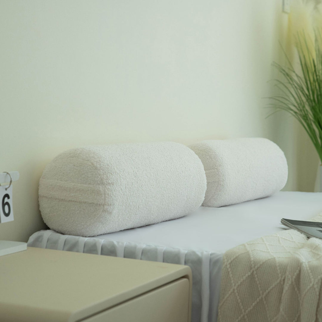 Bouclé-back-support-cushion-set as neck roll and decorative pillow