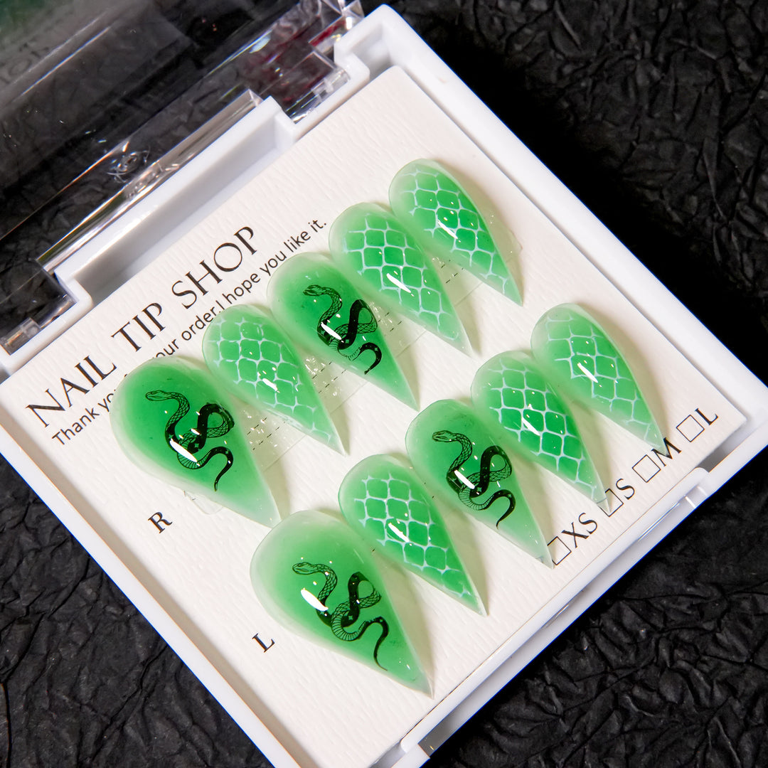 Artistic Stiletto Press-On Nails with Snake Design