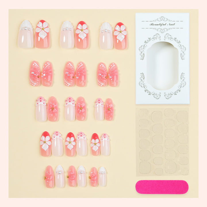 Artistic Floral Press-On Nail Set with 3D Accents Stornfield