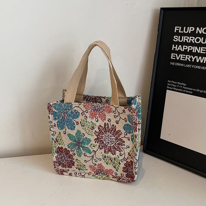 Floral Embroidered Tapestry Tote Bag