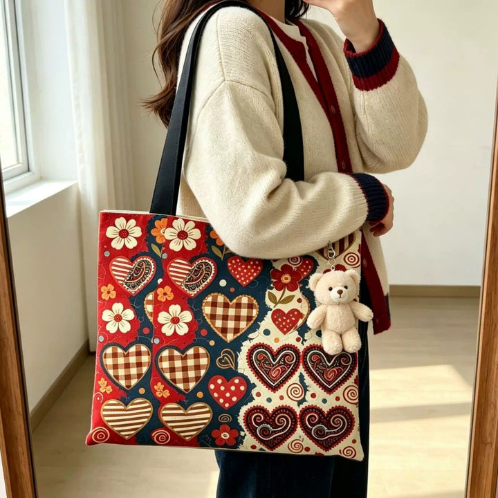 Cute Heart Pattern Canvas Tote Bag