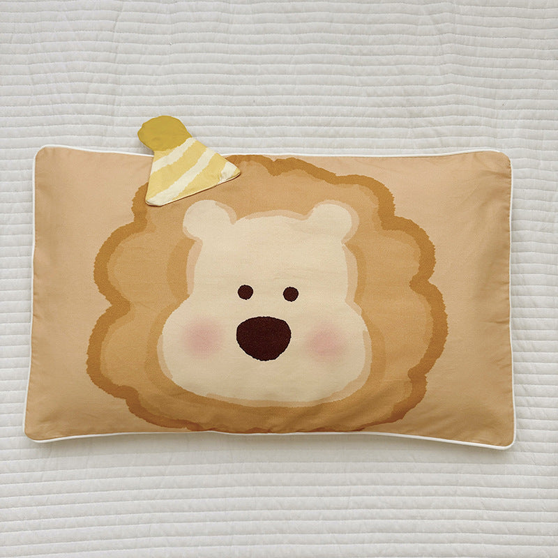 Plush Decorative Lion-Shaped Bed Pillow for with Corner Teether Accent