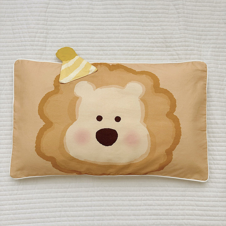 Plush Decorative Lion-Shaped Bed Pillow for with Corner Teether Accent