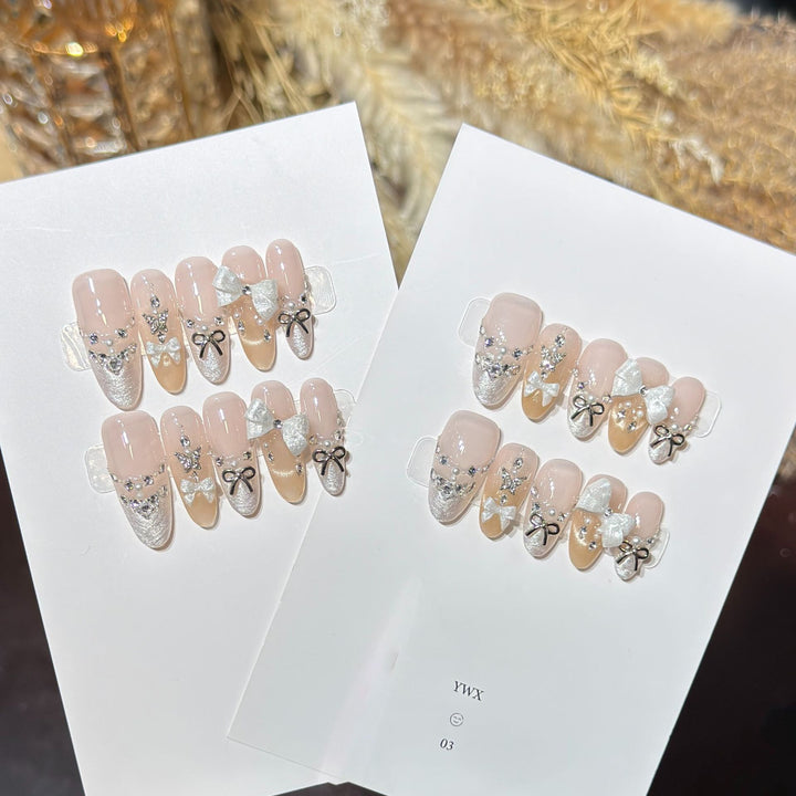 Glamorous Bow-Embellished Press-On Nail Art Set Stornfield
