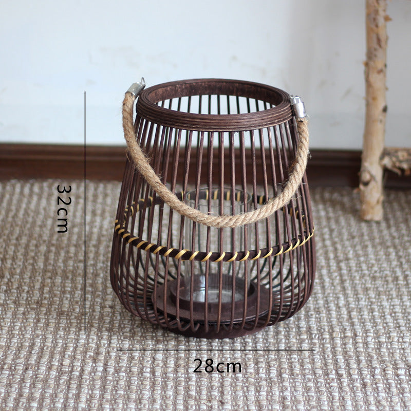 Stylish lantern made of rattan with wooden frame Stornfield