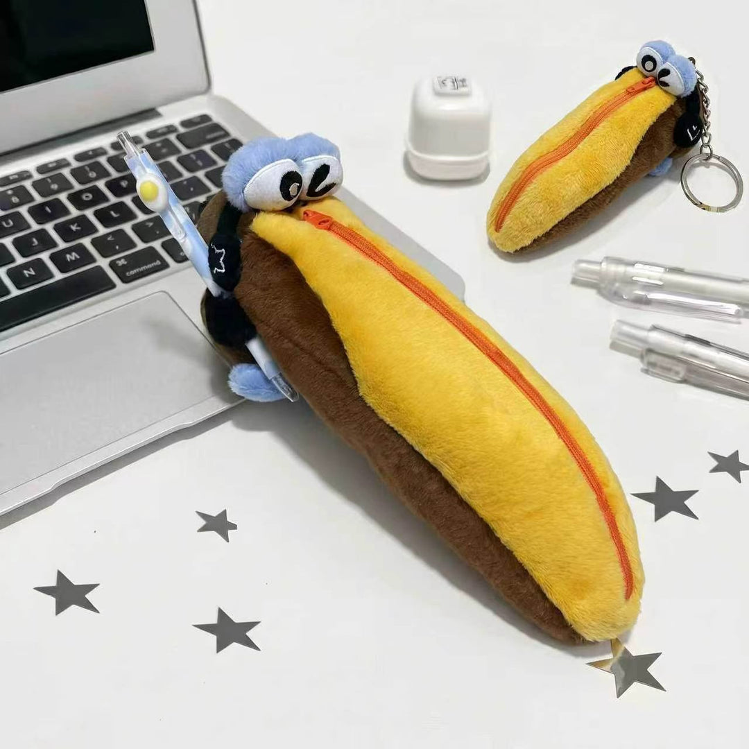 Plush Hot Dog-Shaped Pencil Case