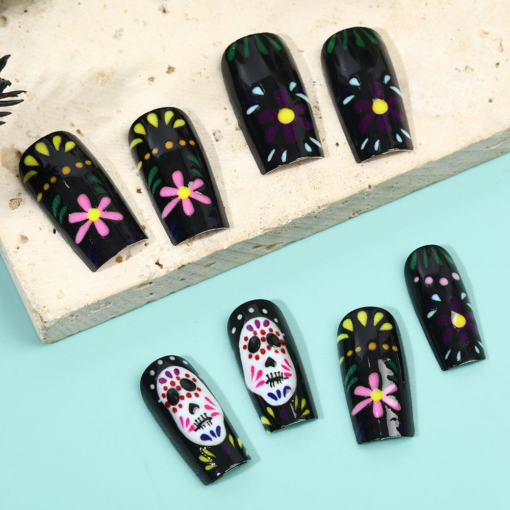 Creative artificial nails with sugar skull design Stornfield
