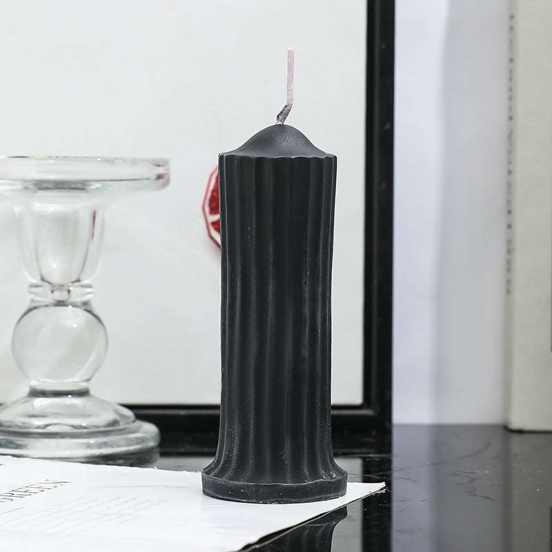 Fluted Column Decorative Pillar Candle with Textured Ribbed Sides