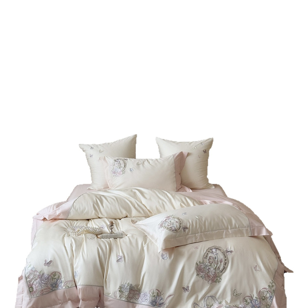 Luxurious satin bedding set with floral embroidery