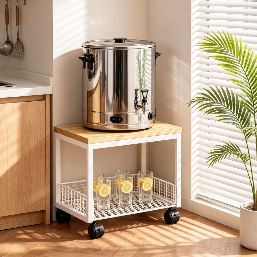 Compact Dual-Tier Printer Stand with Mesh Storage Shelves