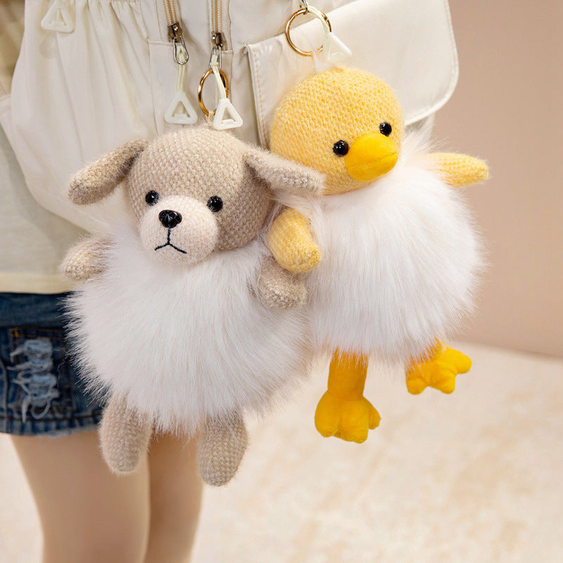 Plush Fluffy Monkey Bag Charm Keychain with Faux-Fur Body and Gold Ring Stornfield