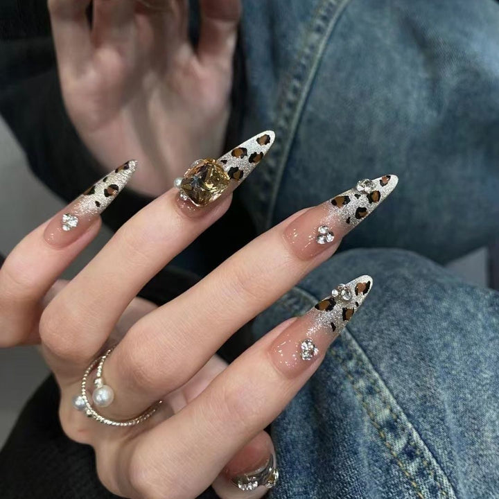 Decorative Stiletto Press-On Nails with Gem Accents Stornfield
