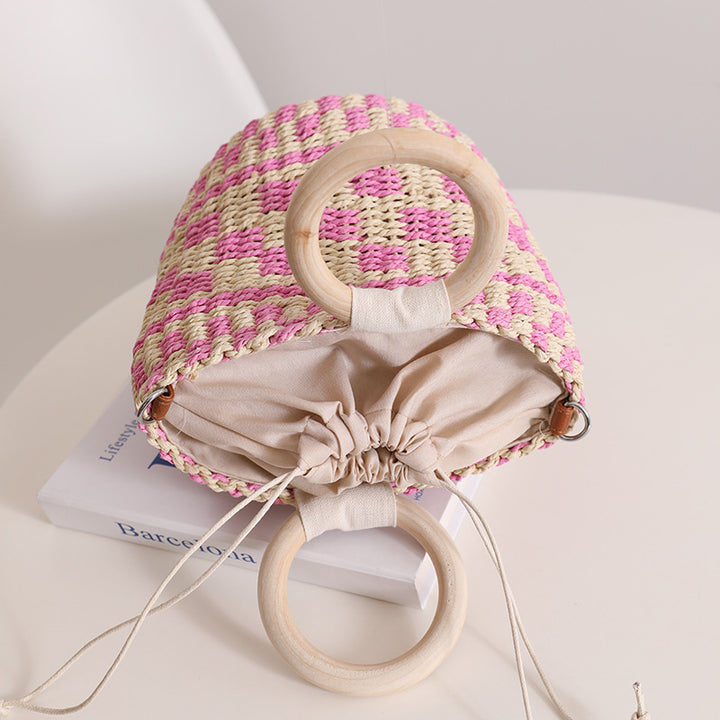 Handcrafted basket bag with wooden handle and adjustable shoulder strap Stornfield