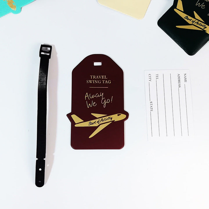 premium travel luggage tag with embossed airplane motif Stornfield