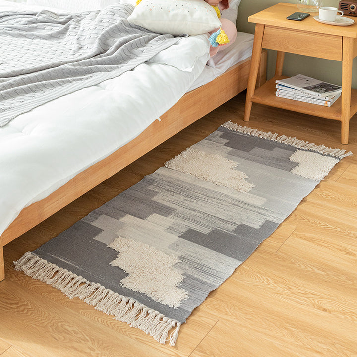 Modern structured living rug with partial shag application and abstract stripe pattern
