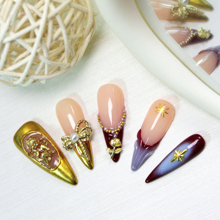 Artificial nail set with glamorous decorations and elaborate details Stornfield