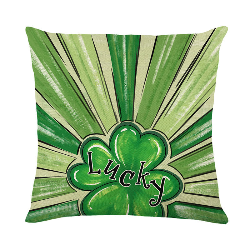 Decorative Cotton-Linen St. Patrick's Day Square Throw Pillow Cover with Shamrock Print
