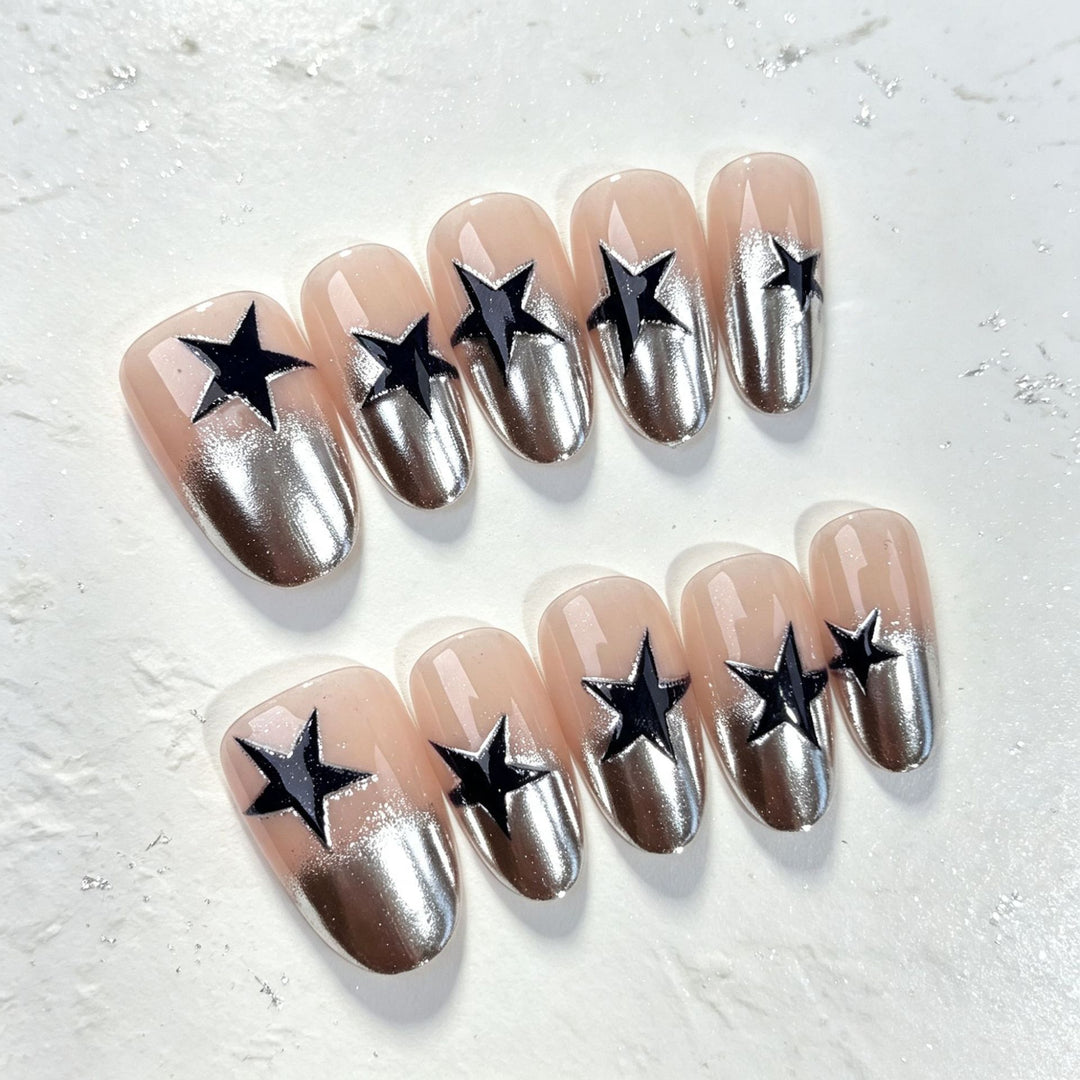 Elegant Star-Pattern Press-On Nail Art